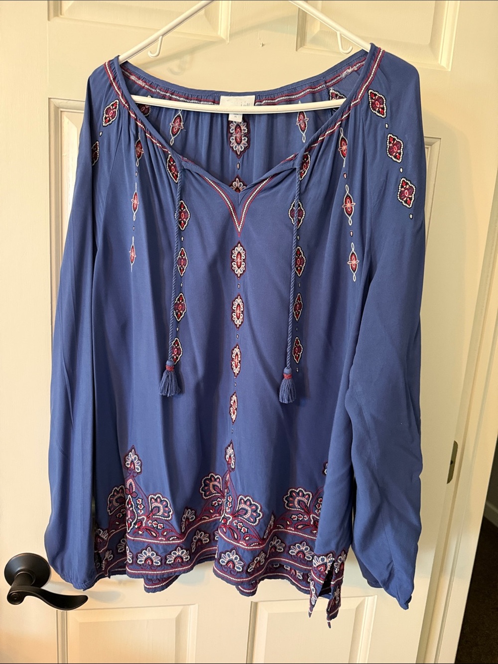 J. Jill Blue with Red&Pink Embroidered Tunic with Tassel Ties